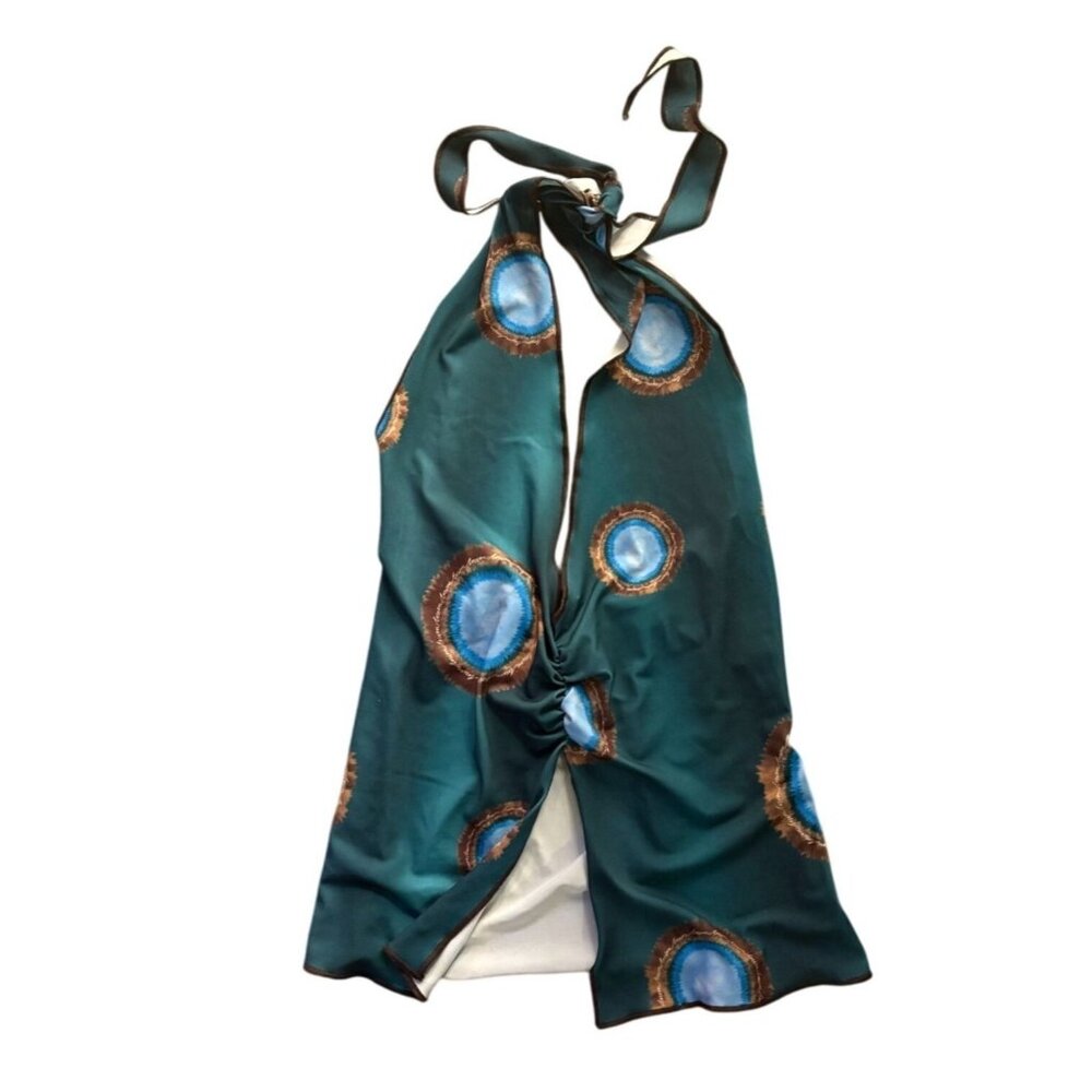 ANIM PRINE Printed Crop Top in Dark Teal